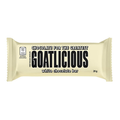 Confezione da 20g, tavoletta di cioccolato bianco GOATLICIOUS.