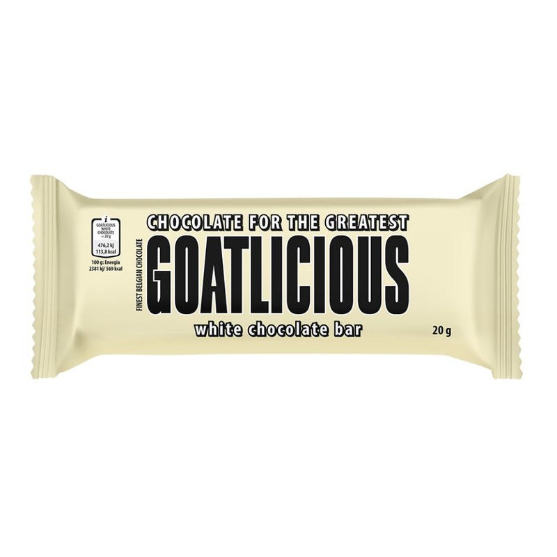 Confezione da 20g, tavoletta di cioccolato bianco GOATLICIOUS.