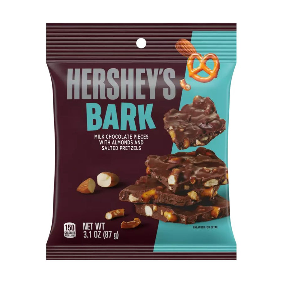 Hershey's Bark, cioccolato al latte con pezzi di mandorle e pretzels salati da 87g.