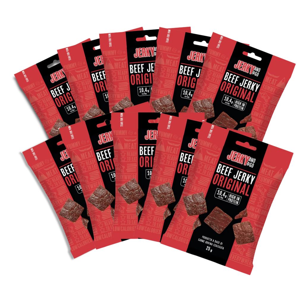 Jerky And Go Beef Jerky Original, snack de carne de vacuno seca y ahumada de 25g (Paquete de 10) 