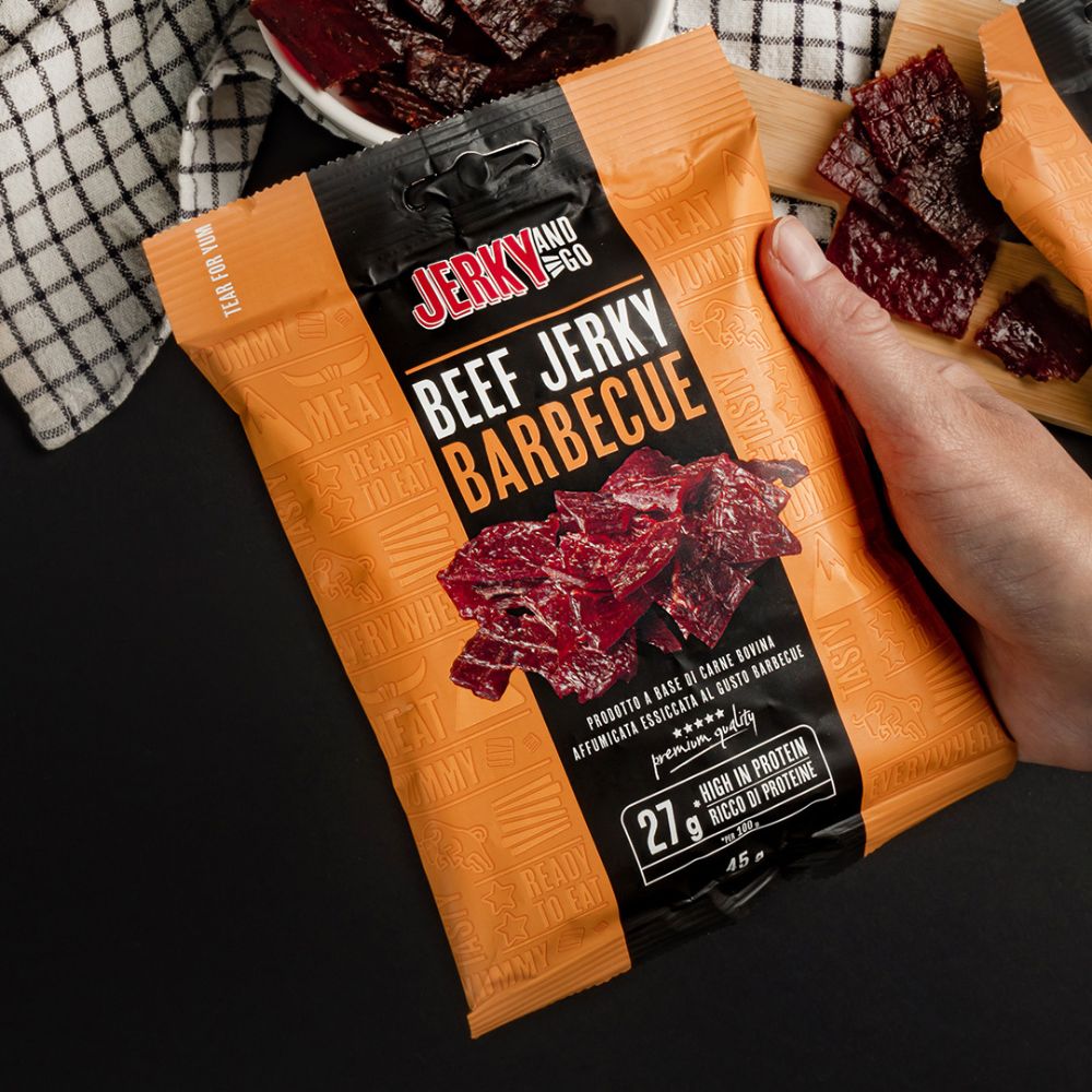 8 Jerky and Go Beef Jerky Barbecue, 8 paquetes de carne seca de res con sabor a barbacoa de 45g 
