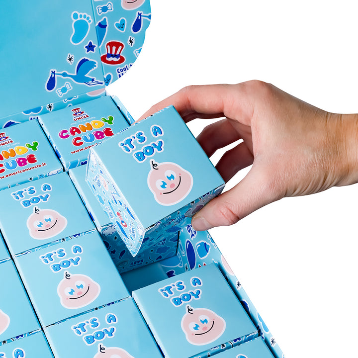 Candy Cube Kit “It’s a boy”, cajitas de caramelos gomosos de 50g ideales para el baby shower o nacimiento (25, 50 o 75 uds) 
