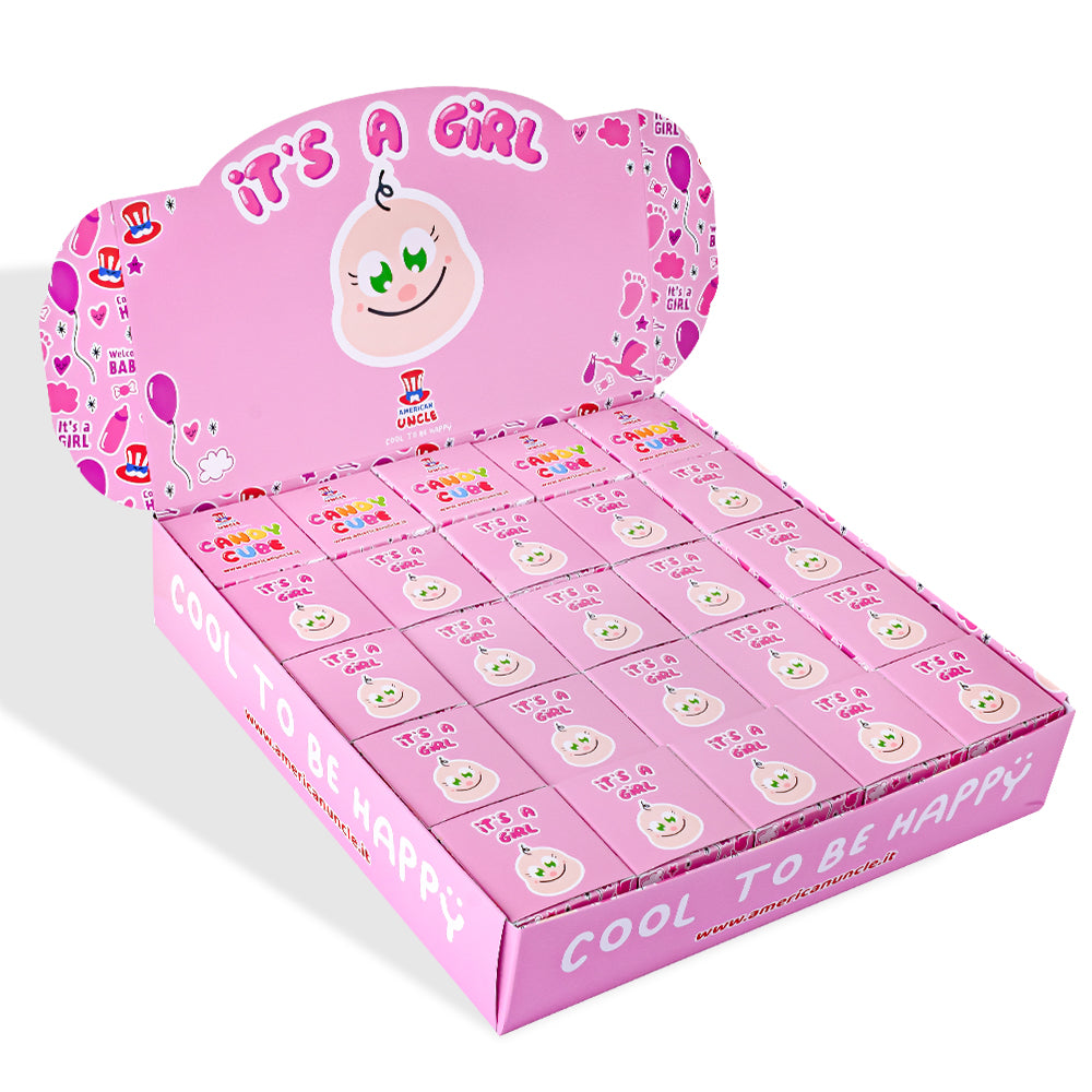 Candy Cube Kit “Es una niña”, cajitas de caramelos gomosos de 50g ideales para el baby shower o nacimiento (25, 50 o 75 pz) 