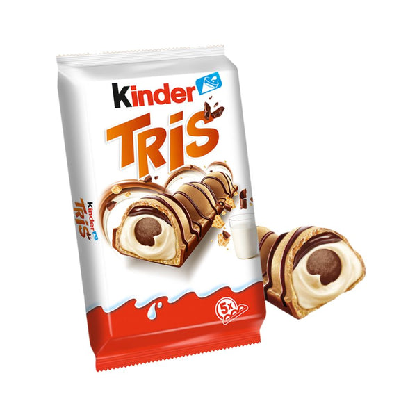 Kinder Tris, paquete de 5 barquillos crujientes con crema de leche y cobertura de chocolate de 100 g 