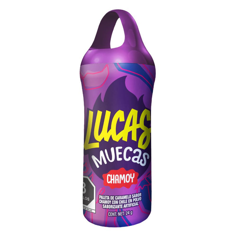 Confezione da 24g di lecca lecca al gusto di Chamoy Lucas.