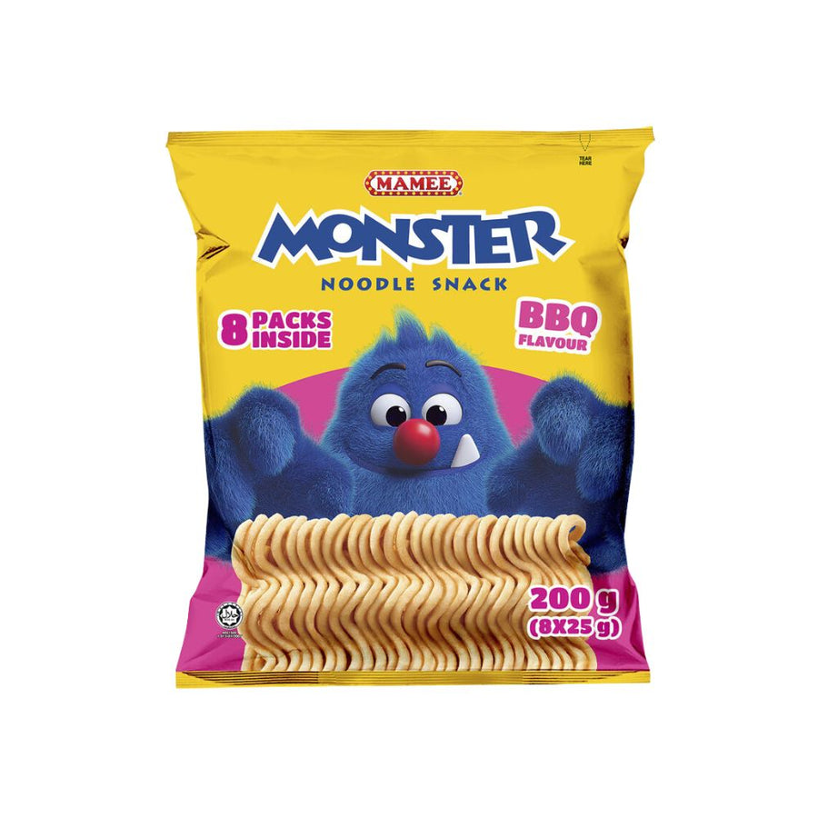 Mamee Monster Noodle Snack BBQ Flavour, noodles snack al gusto di bbq da 25g