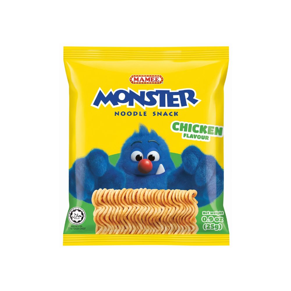 Mamee Monster Noodle Snack sabor pollo, fideos snack con sabor a pollo de 25 g 