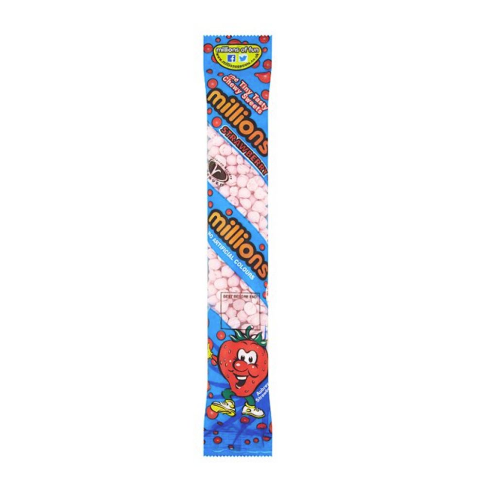 Millions Strawberry, caramelos duros de fresa de 55g 