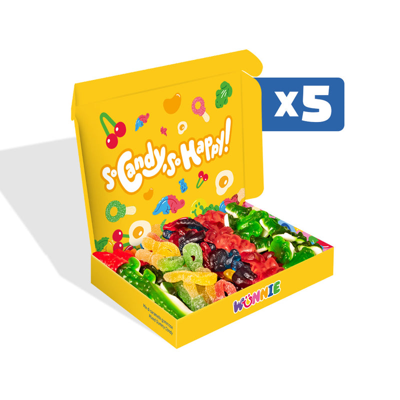 Wunnie box "So Candy, So Happy", 5 cajas de caramelos gomosos en sabores surtidos de 480g (Wunnie Days) 