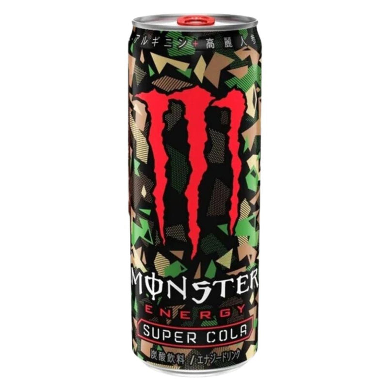 Confezione da 355ml di Monster Energy Super Cola, energy drinks al gusto di cola.