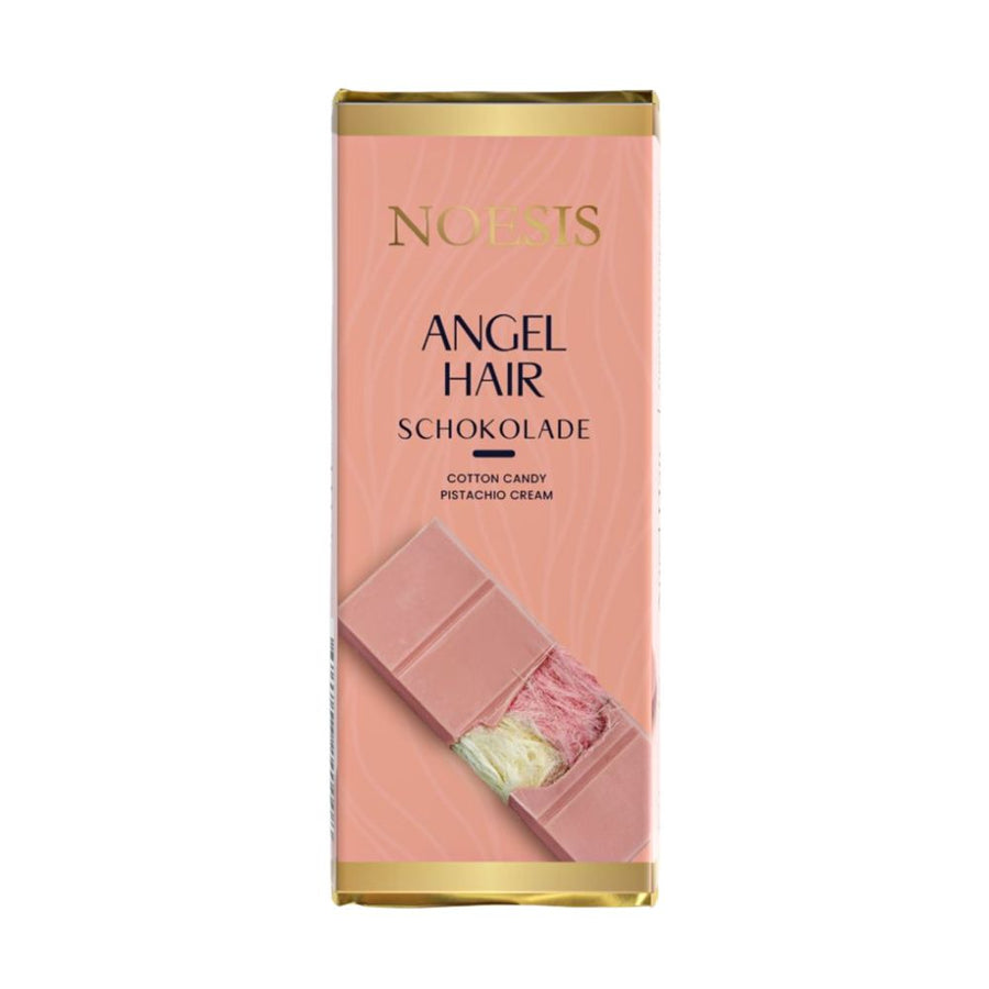 Noesis Angel Hair, cioccolato Ruby ripieno di pişmaniye al melograno e crema di pistacchio da 75g.