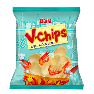 Confezione da 40g di patatine ai gamberetti Oishi V Chips