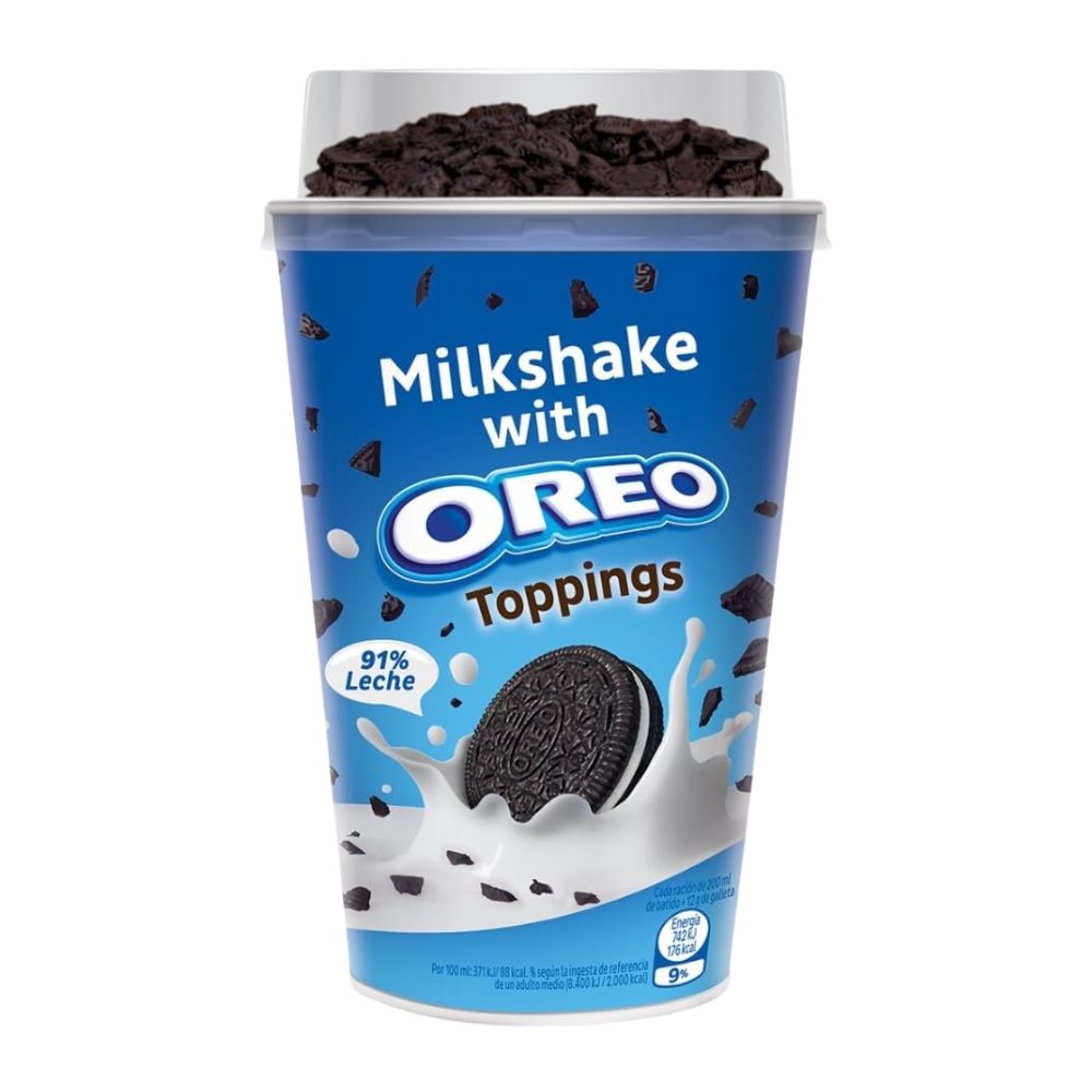 Confezione da 200ml, milkshake con biscotto al cacao Oreo.
