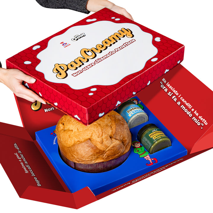 PanCreamy, Panettone artesanal de 900g + 2 cremas para untar Mr. Creamy (sabores a elegir) 