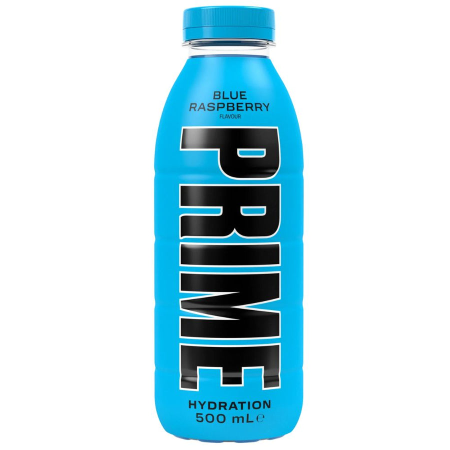 Confezione da 500ml di energy drink di Paul Logan al gusto lampone Prime Hydration Blue Raspberry