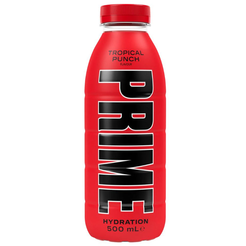 Confezione da 500ml di energy drink alla frutta di Paul Logan Prime Hydration Tropical Punch
