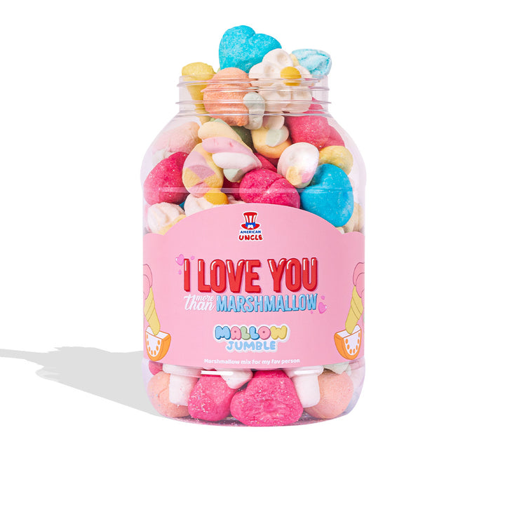 Mallow Jumble “Te amo más que marshmallow”, tarro de marshmallow para componer con tus sabores preferidos 