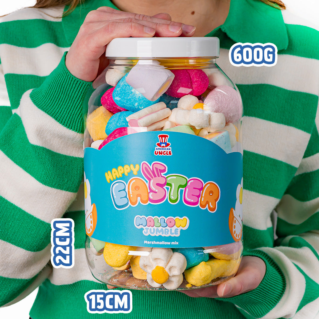 Mallow Jumble "Feliz Pascua", frasco de marshmallow para componer con tus sabores favoritos 