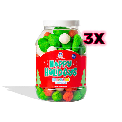 Paquete 3  Mallow Jumble "Happy Holidays", frasco de marshmallows para componer con tus sabores favoritos