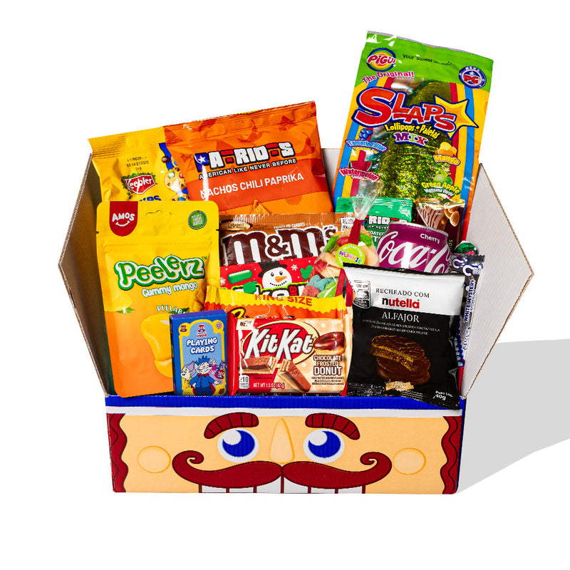 Snack box de al menos 15 productos internacionales: dulce, salado y bebidas 