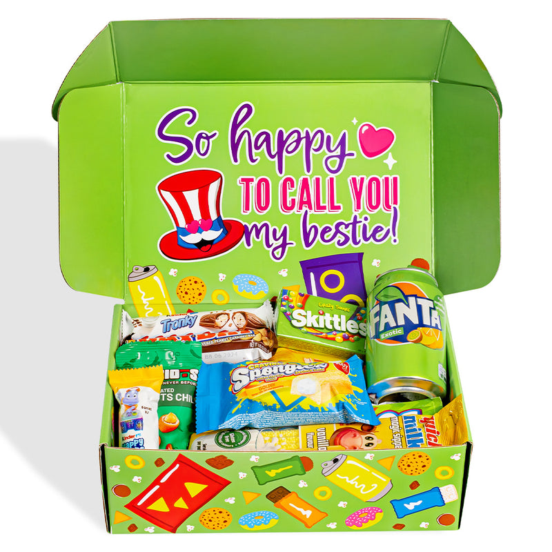 Snack Box Best Friends Forever, caja sorpresa con 20 snacks dulces, salados y bebidas para la mejor amiga