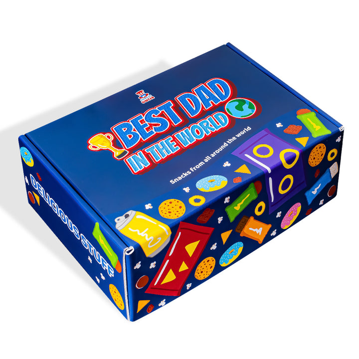 Snack Box "Mejor Papá", caja sorpresa de 20 snack dulces, salados y bebidas para papá 