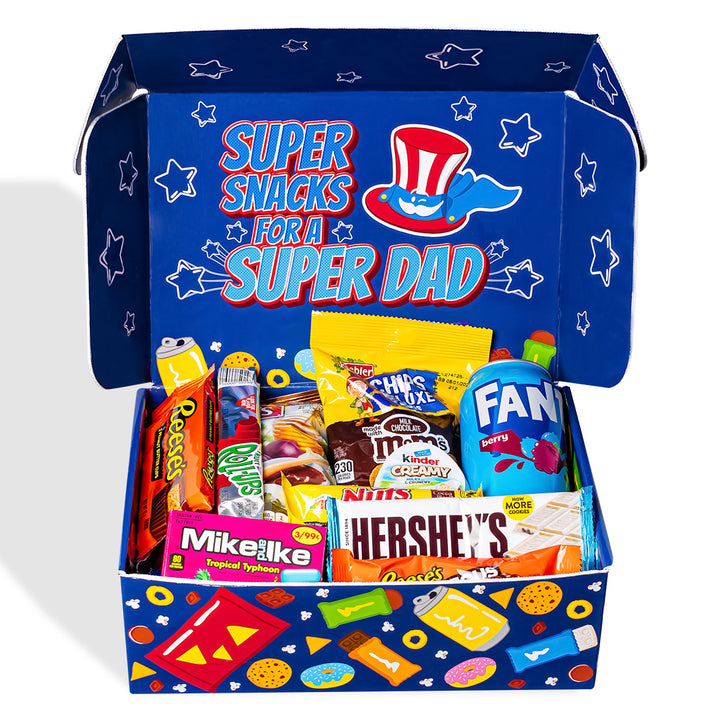 Snack Box "Mejor Papá", caja sorpresa de 20 snack dulces, salados y bebidas para papá 