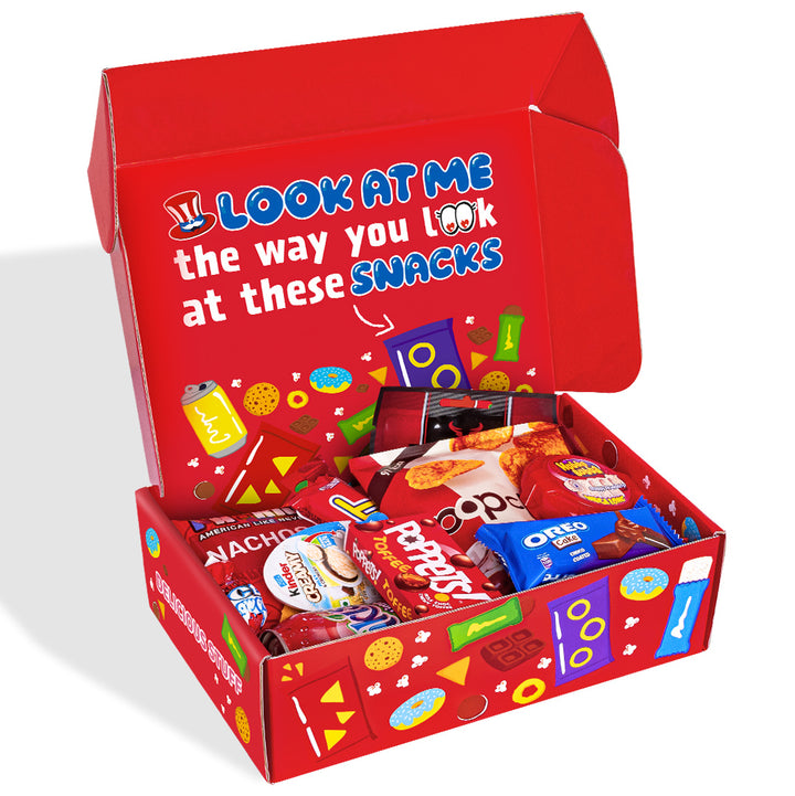 Snack Box "Te quiero", caja sorpresa de 20 snack dulces, salados y bebidas 