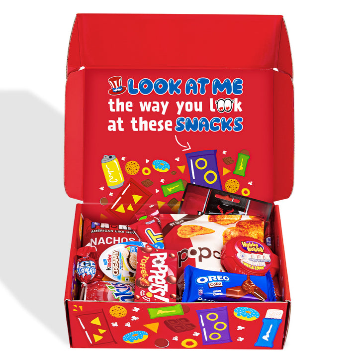Snack Box "Te quiero", caja sorpresa de 20 snack dulces, salados y bebidas 