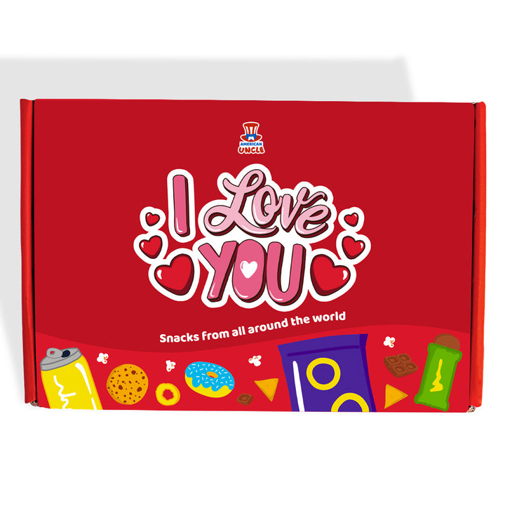 Snack Box "Te quiero", caja sorpresa de 20 snack dulces, salados y bebidas 