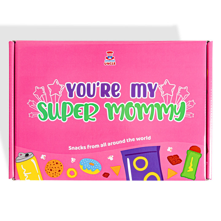Snack box “Super Mommy”, caja sorpresa de 20 snack dulces, salados y bebidas para mamá 