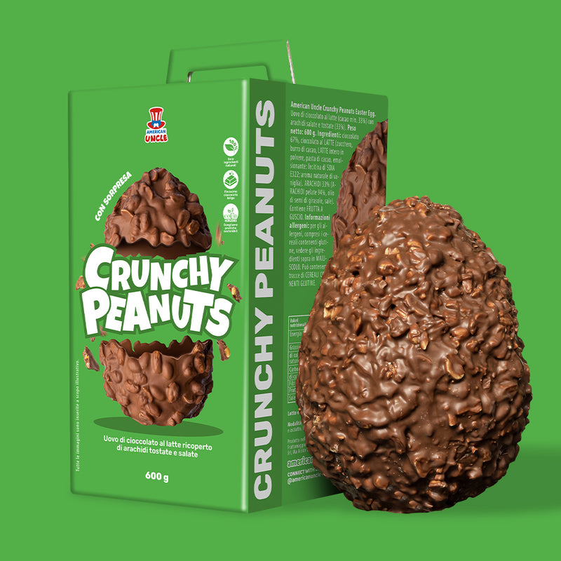 American Uncle Huevo de Pascua de Cacahuetes Crujientes, huevo de Pascua de chocolate con leche cubierto de cacahuetes tostados y salados de 600g 