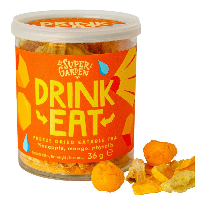 Super Garden Drink Eat Freeze Dried Eatable Tea Piña, Mango, Physalis, aromas de té de piña, mango y physalis liofilizados de 36g