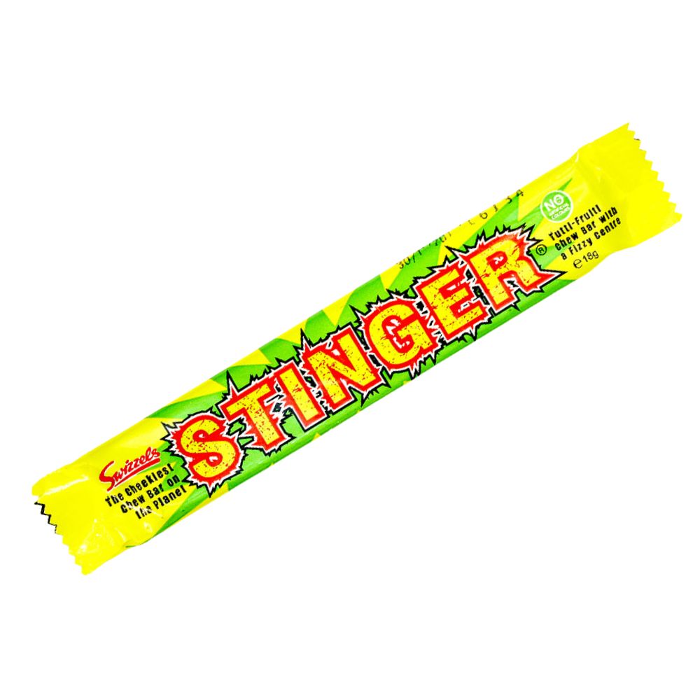 Swizzels Stinger Chew Bar Tutti Frutti, caramelo masticable con sabor a frutas de 18g 
