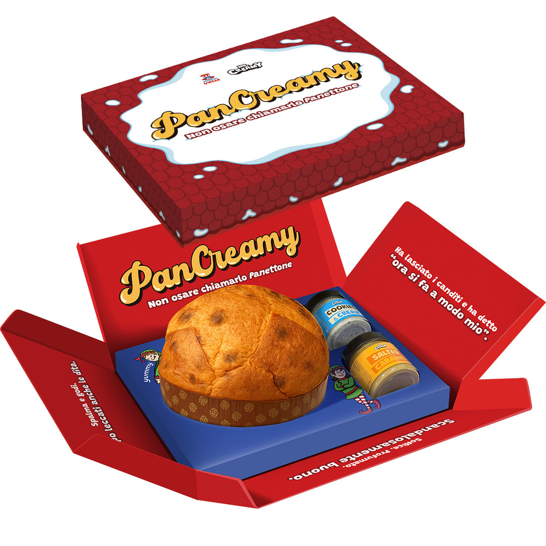 PanCreamy Caramel Chunky, Panettone artesanal de 900g + Mr.Creamy Cookies & Cream y Salted Caramel de 200 g 