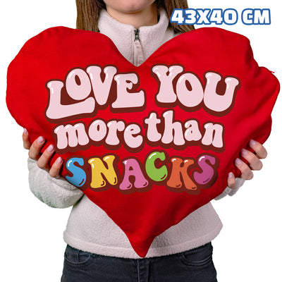 Corazón de San Valentín L, cojín en forma de corazón con 40 snack dulces y salados sorpresa 