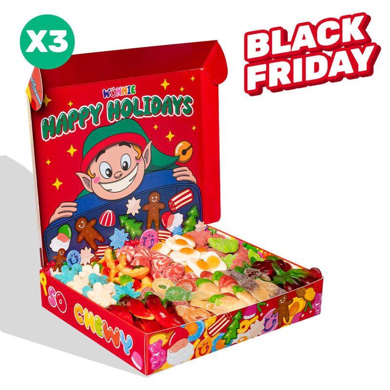 3x Wunnie box “Happy Holidays”, 3 cajas de caramelos de goma para componer con tus sabores favoritos