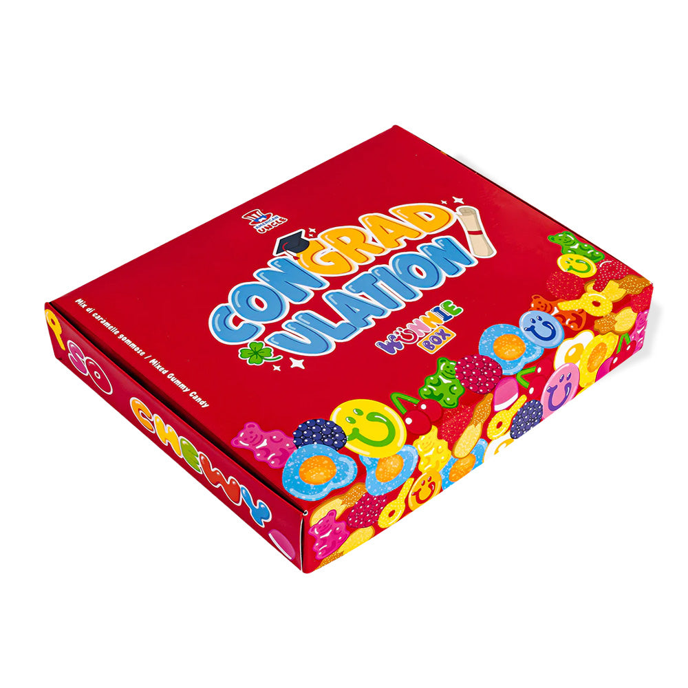 Wunnie box "Congradulation", caja de gominolas para componer con las favoritas del graduado - 1 kg 