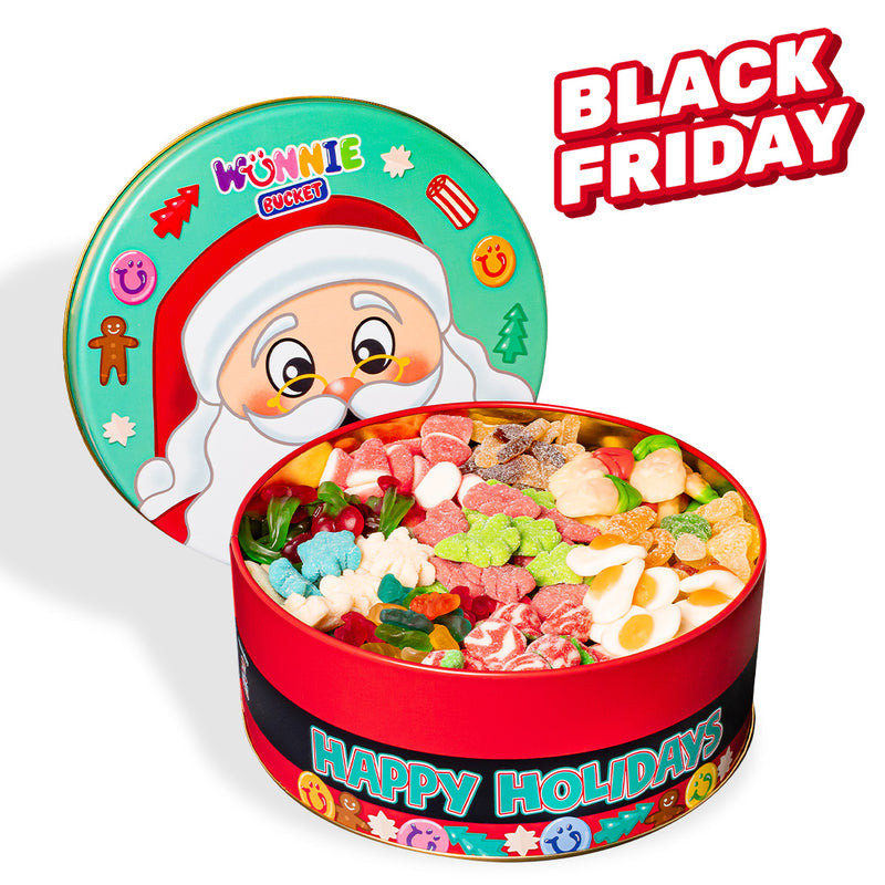 Wunnie Bucket "Happy Holidays", lata de caramelos gomosos de 3kg para componer con tus sabores preferidos