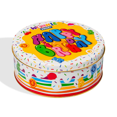 Wunnie Bucket “Feliz Cumpleaños”, lata de caramelos de goma para componer con los sabores preferidos del cumpleañero - 2 kg 