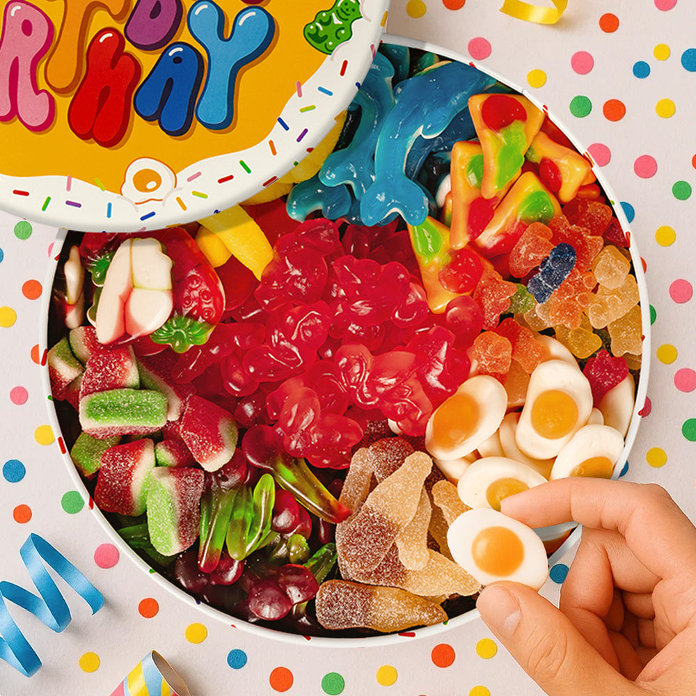 Caramelle di composizione d'esempio della latta Wunnie Bucket "Happy Birthday"