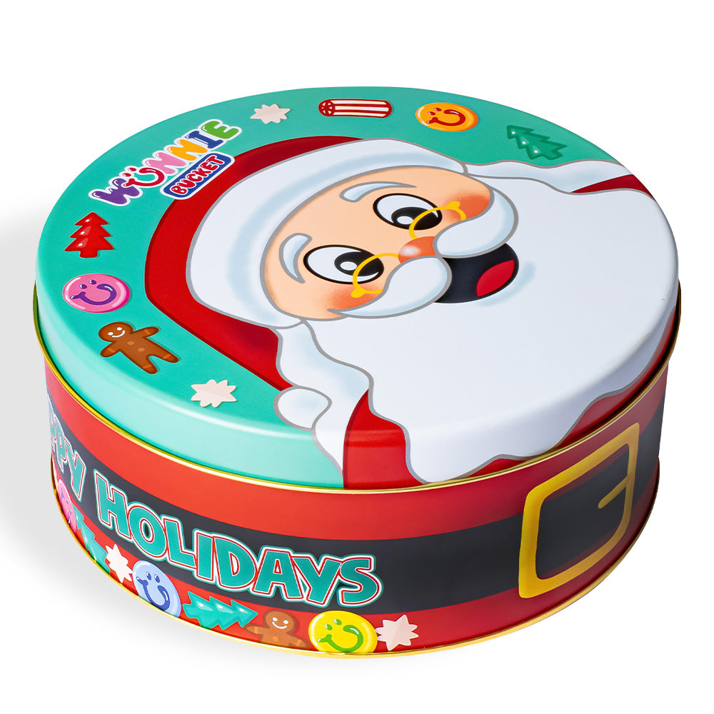 Wunnie Bucket "Felices Fiestas", lata de caramelos de goma de 3kg para componer con tus sabores favoritos 