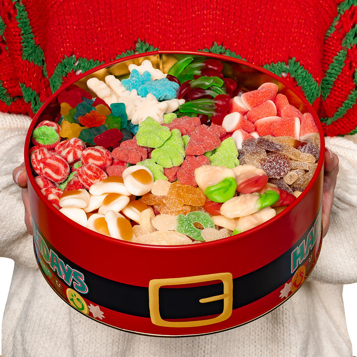 Wunnie Bucket "Felices Fiestas", lata de caramelos de goma de 3kg para componer con tus sabores favoritos 