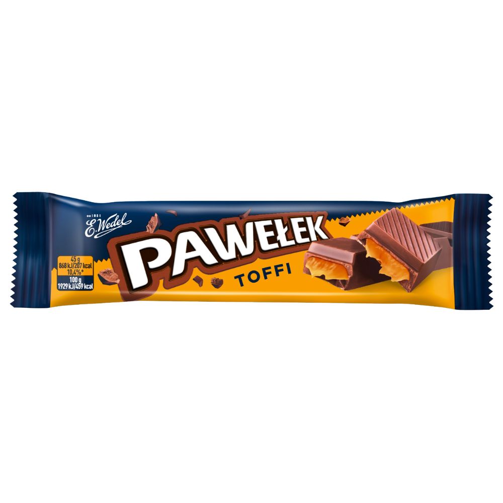 Wedel Pawelek Toffi, tableta de chocolate con leche con relleno con sabor a toffee de 45g 