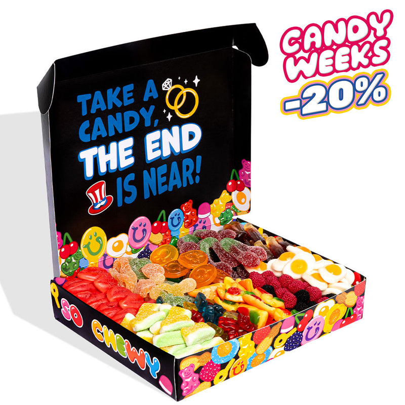 Candy box Condenado a matrimonio, caja de caramelos gomosos para componer con los favoritos del novio.