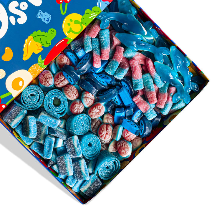 Enfoque sobre los caramelos azules de la Wunnie box blue mix 