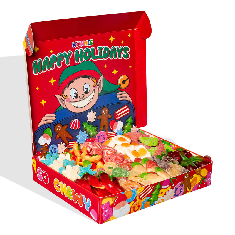 Wunnie box “Felices Fiestas”, caja de caramelos de goma para componer con tus sabores favoritos 