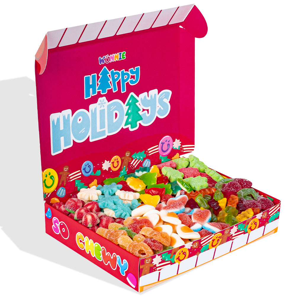 Wunnie box “Felices Fiestas”, caja de gomitas para componer con tus sabores favoritos 