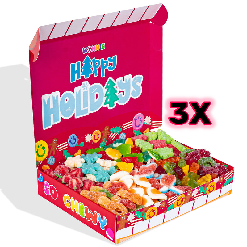 3x Wunnie box “Happy Holidays”, 3 cajas de caramelos de goma para componer con tus sabores favoritos