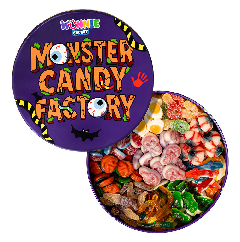 Wunnie bucket feliz halloween abierto con caramelos de goma